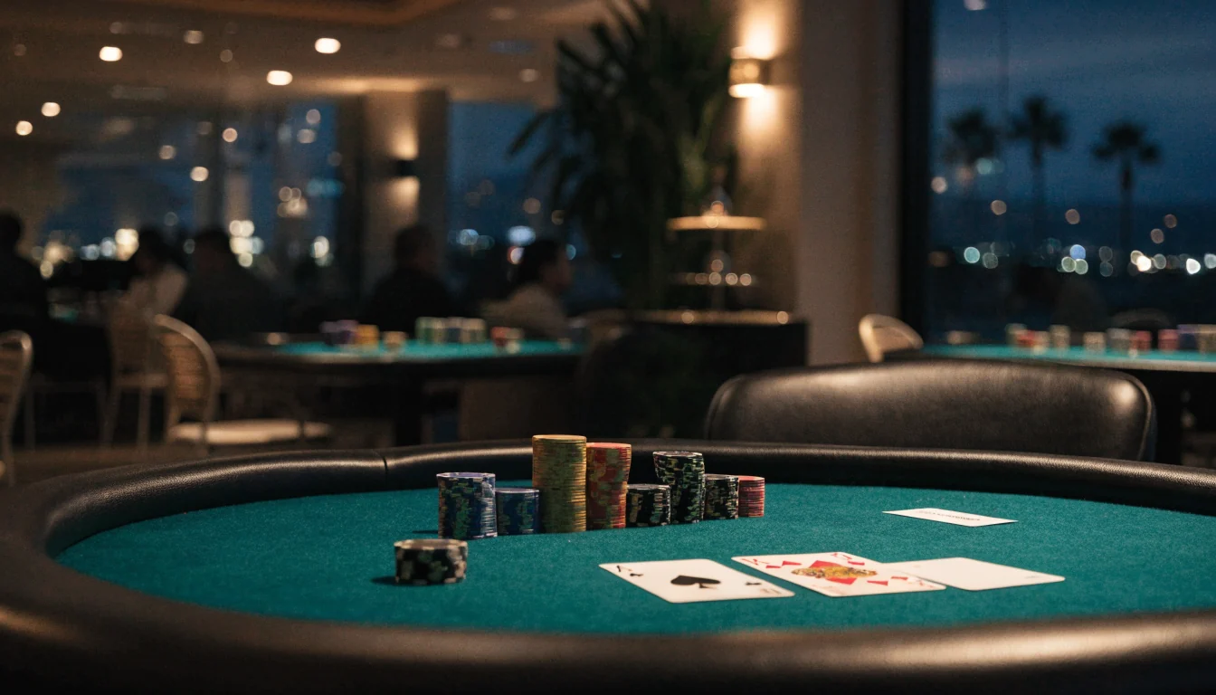 Blackjack table with chips and cards in a New Zealand casino