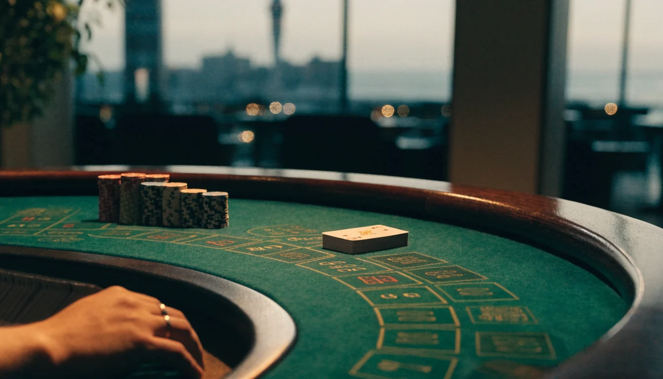 Green blackjack table with chips and dealer setup in a New Zealand casino